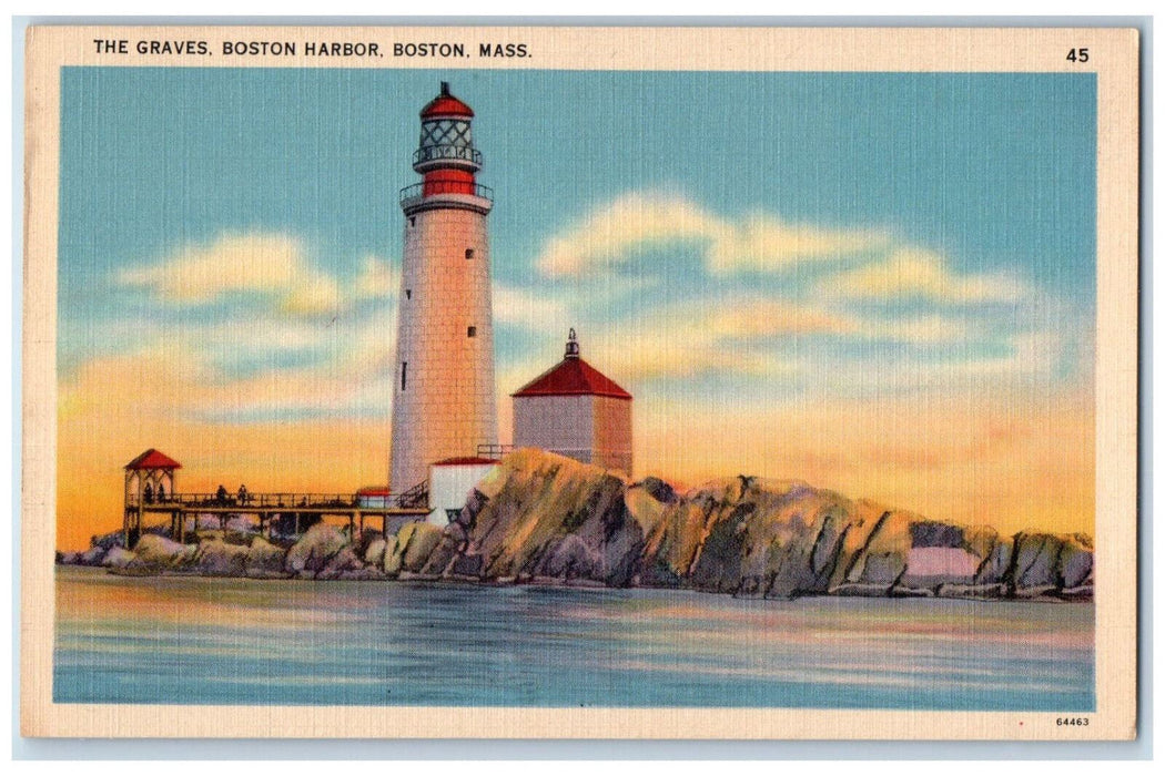 The Graves Boston Harbor Lighthouse Boardwalk Boston Massachusetts MA Postcard