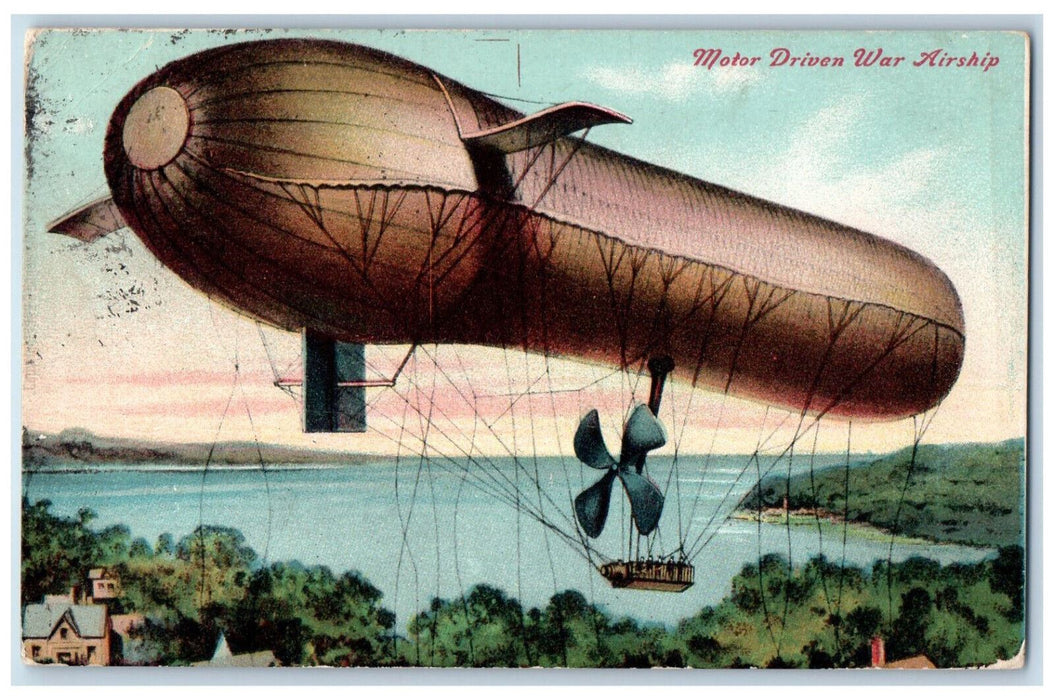 1910 Motor Driven War Airship Hopewell Junction Vermont VT Antique Postcard