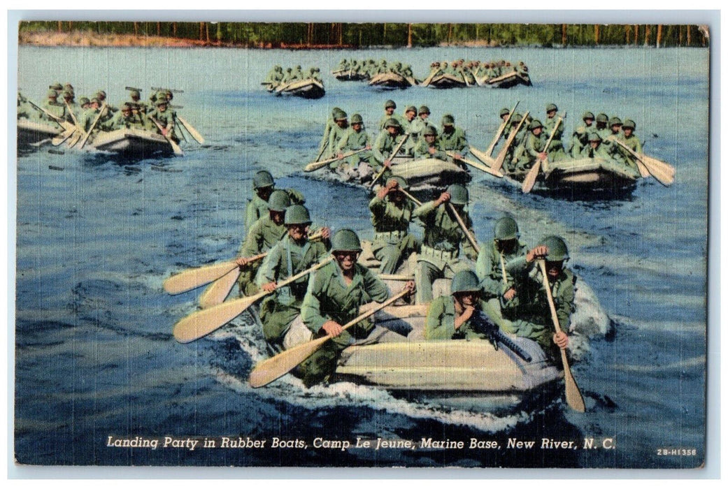 1944 Landing Party Rubber Boats Camp Le Jeune Marine Base New River NC Postcard