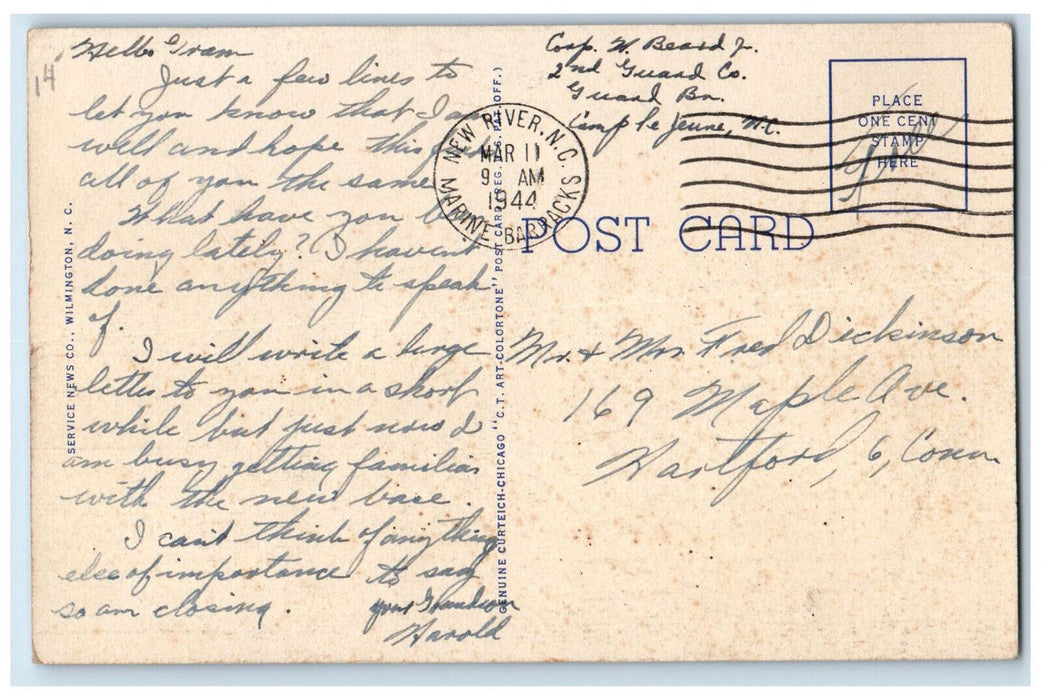 1944 Landing Party Rubber Boats Camp Le Jeune Marine Base New River NC Postcard