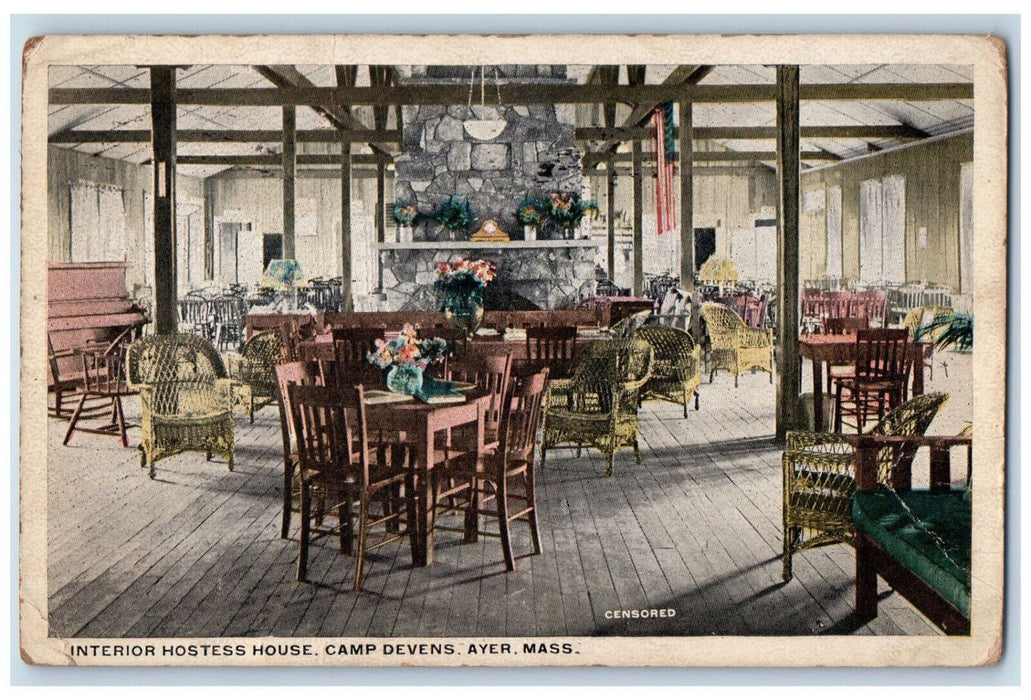 1919 Interior Hostess House Camp Devens Ayer Massachusetts MA Antique Postcard