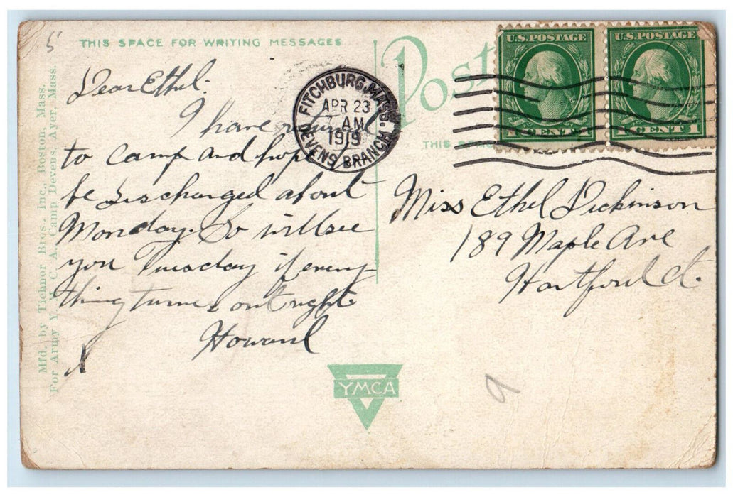 1919 Interior Hostess House Camp Devens Ayer Massachusetts MA Antique Postcard