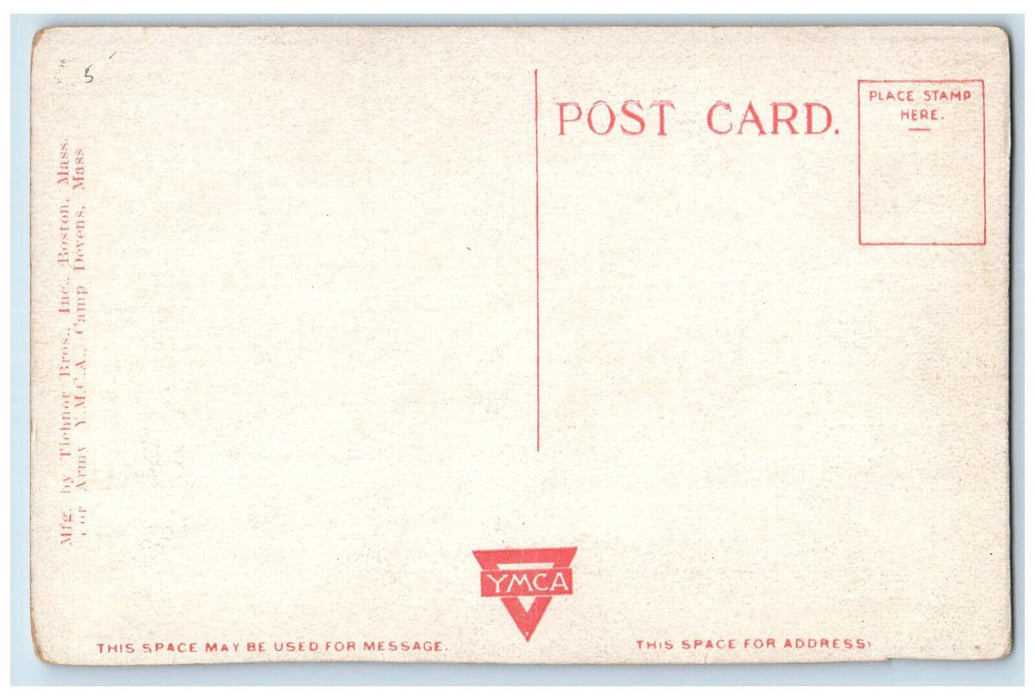 Interior Y.M.C.A Hut No. 28 Camp Devens Massachusetts MA Antique Postcard
