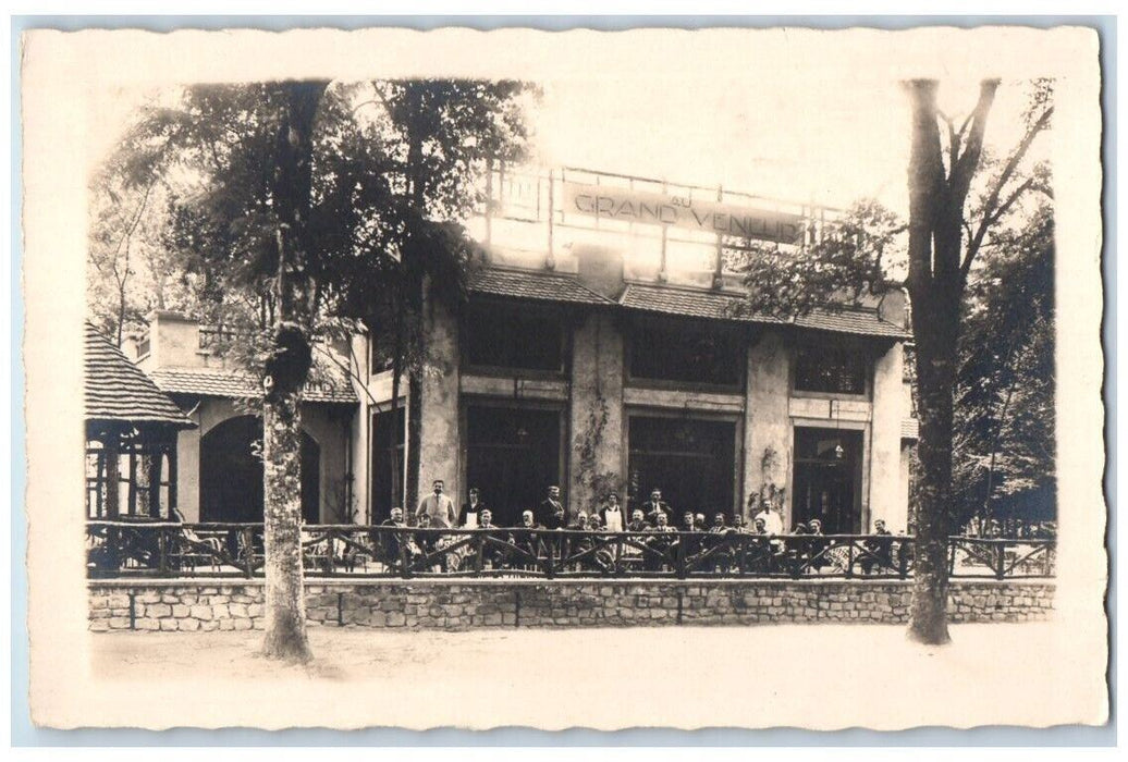 c1920's Au Grand Veneur Exterior View Crowd France RPPC Photo Unposted Postcard