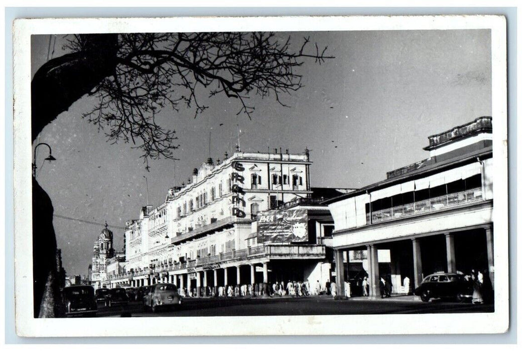 c1930's Grand Hotel Chowringhee Road View Calcutta India RPPC Photo Postcard