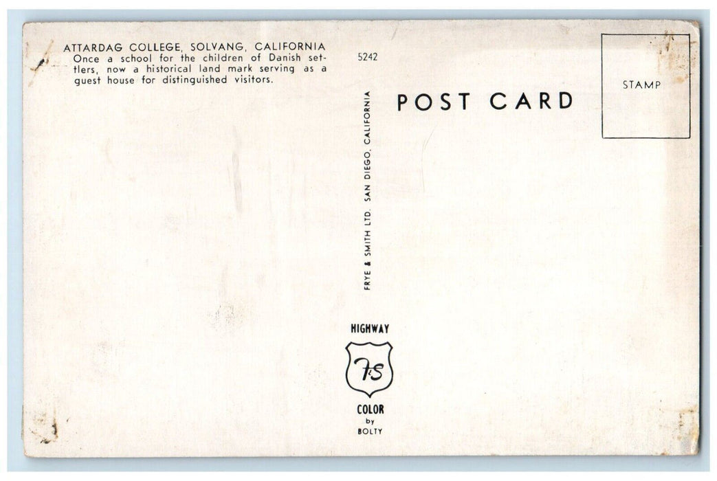 c1960 Attardag College Children Danish Settlers Solvang California CA Postcard