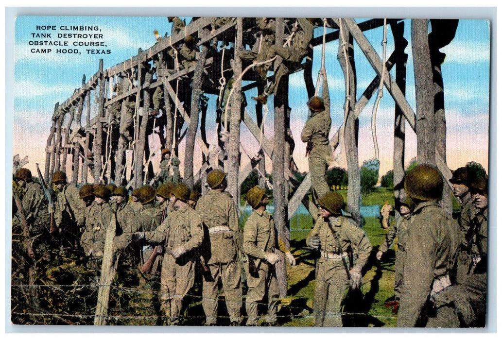 Rope Climbing Tank Destroyer Obstacle Course Camp Hood Texas TX Vintage Postcard