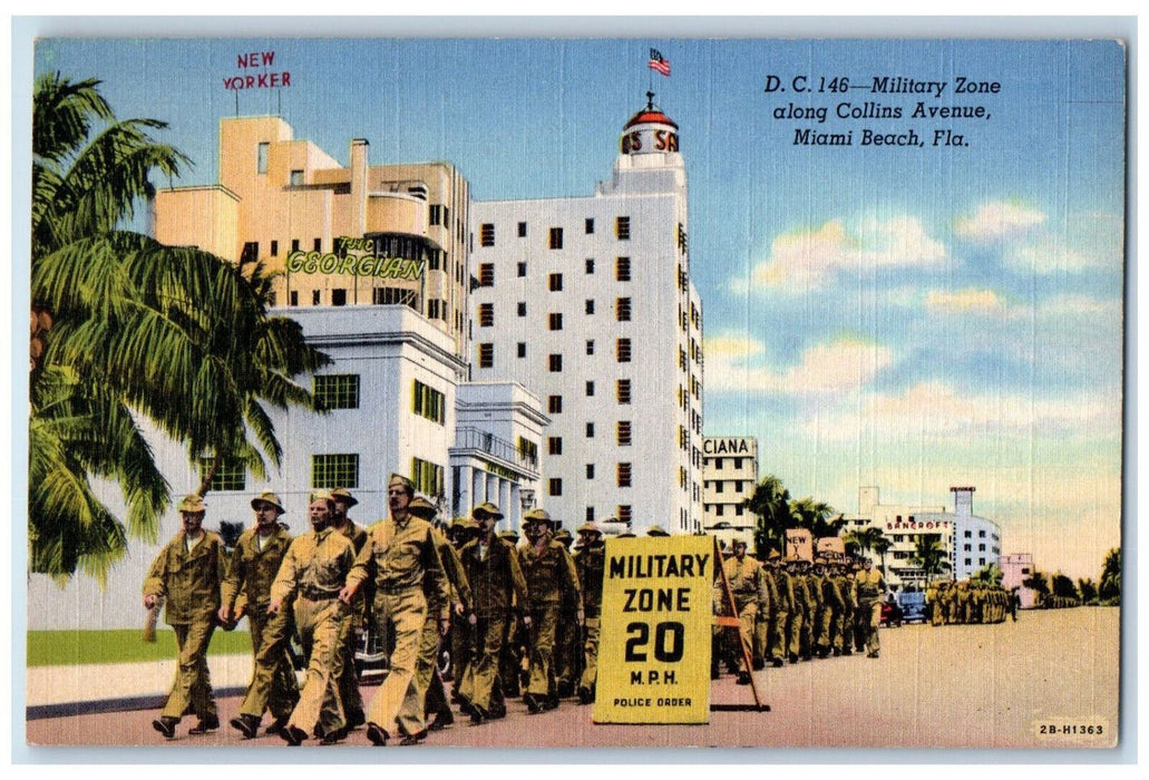 Military Soldier Zone Along Collins Avenue Miami Beach Florida FL Postcard