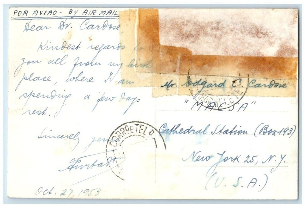 1953 Birds Eye View Of Marmelete Portugal RPPC Photo Posted Postcard