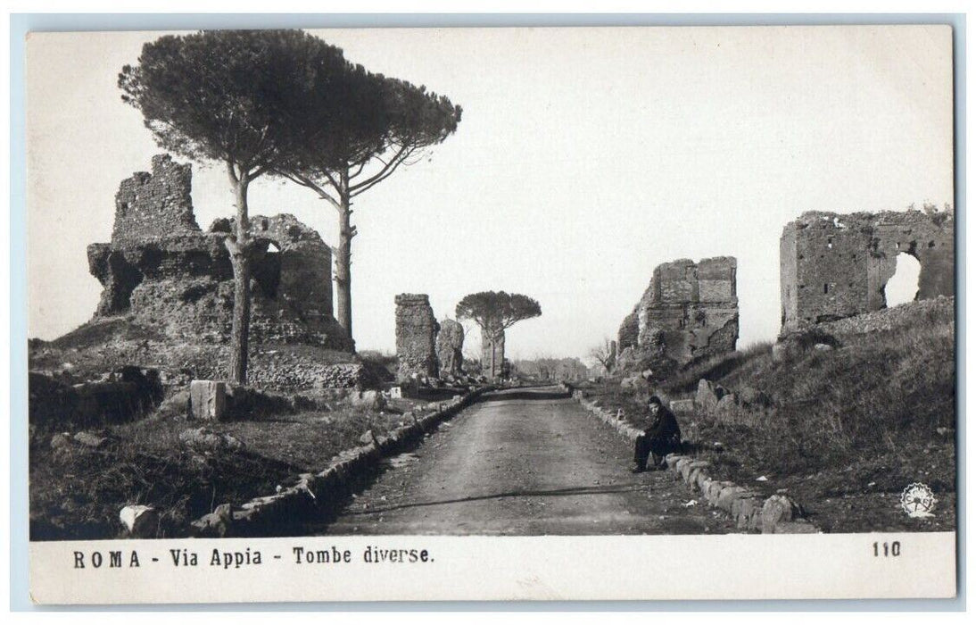c1920's Via Appia Road Ruins Tombs Rome Italy RPPC Photo Unposted Postcard