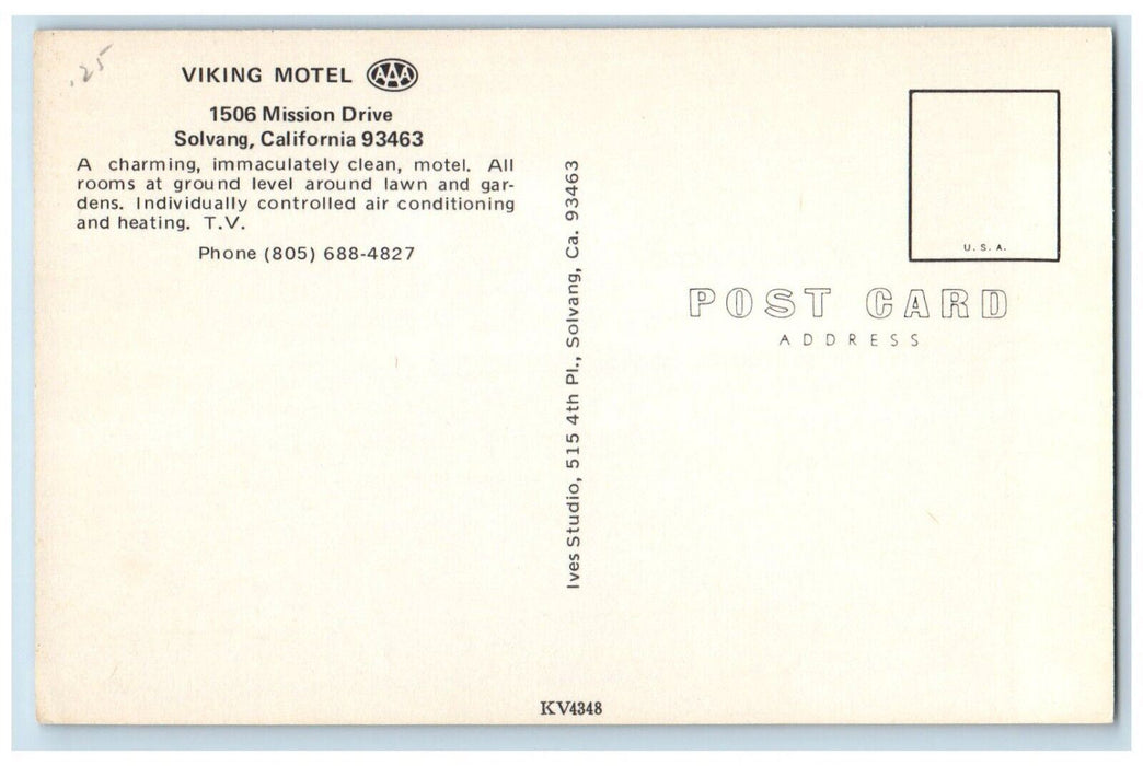 c1960 Viking Motel Mission Drive Motel Exterior Solvang California CA Postcard