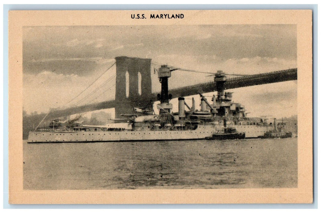 View Of U.S.S Maryland Warship Naval Cruiser Ship Bridge Scene Antique Postcard