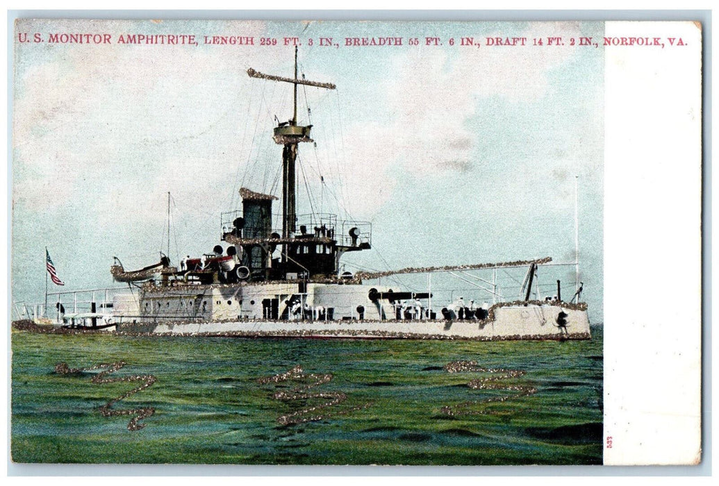 c1905 U.S Monitor Amphitrite Navy Ship Norfolk Virginia VA Antique Postcard