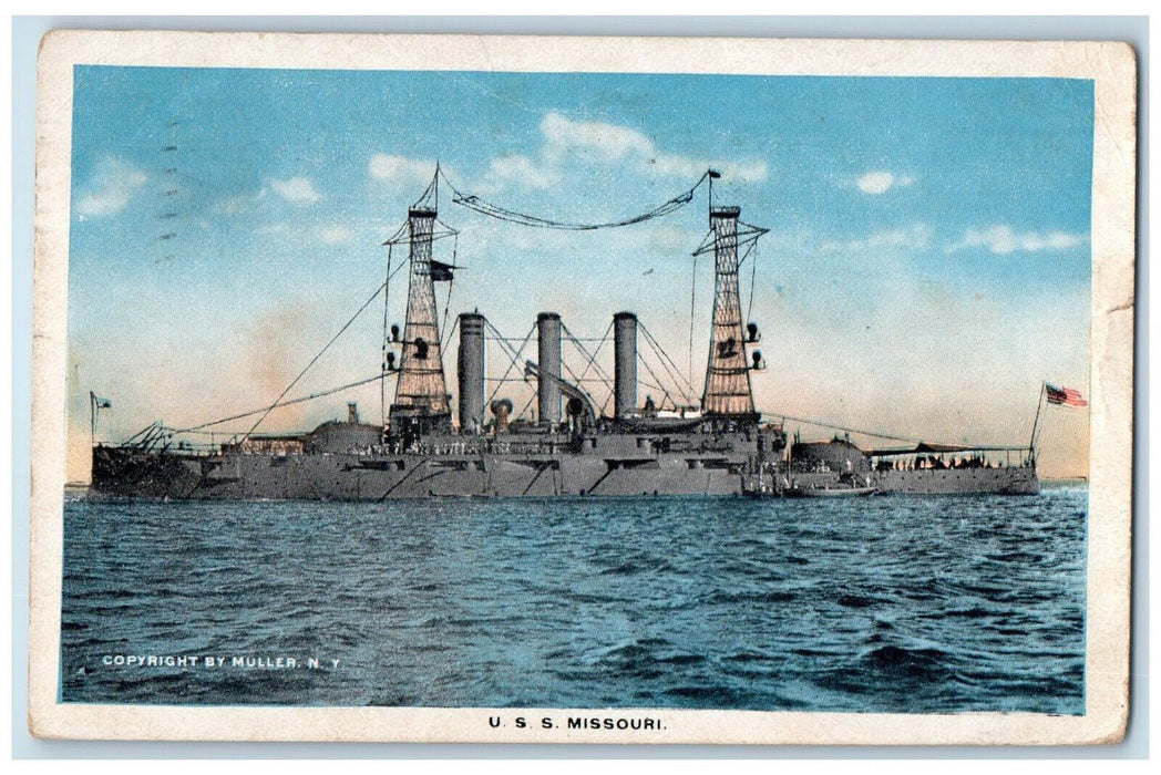 1911 U.S.S Missouri U.S Naval Cruiser Ship Brooklyn New York NY Antique Postcard