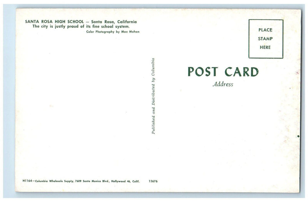 c1960 Santa Rosa High School Fine School System Santa Rosa California Postcard