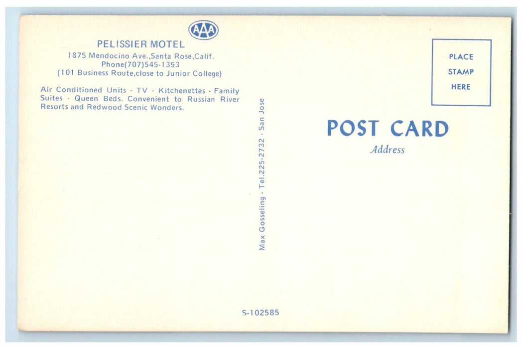 c1960 Pelissier Motel Mendocino Avenue Santa Rose California Multiview Postcard