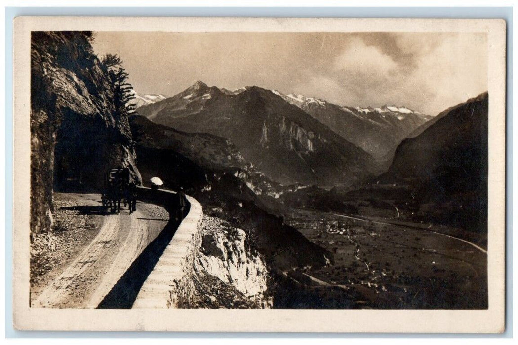 c1930's Brunigstrasse Horse Meiringen Bern Switzerland RPPC Photo Postcard