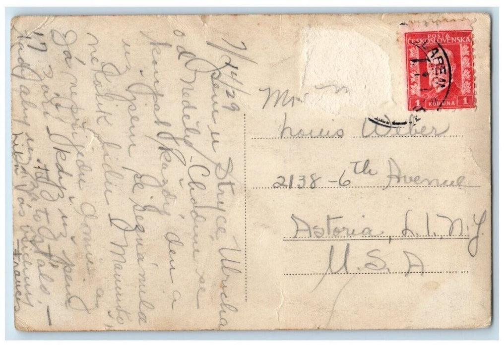 1929 Kostelec Street View Roudnice nad Labem Czech Republic RPPC Photo Postcard