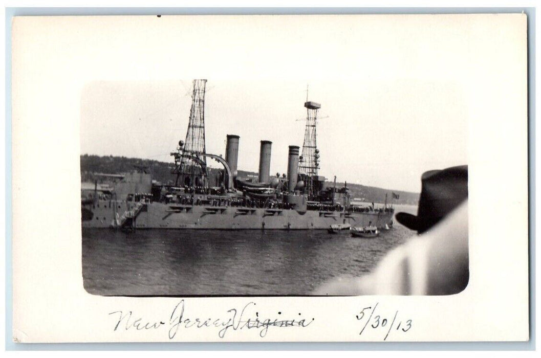 1913 USS Battleship New Jersey US Navy Military RPPC Photo Unposted Postcard