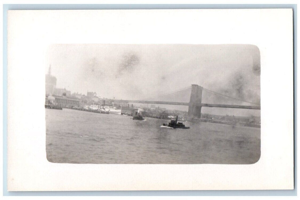 c1910's Brooklyn Bridge View Steamships New York City NY RPPC Photo Postcard