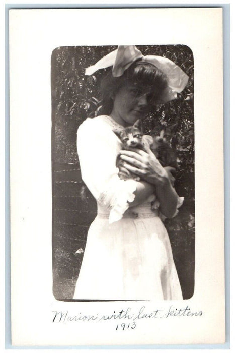 1913 Marion With Kittens Woman Cat Hat East Orange NJ RPPC Photo Postcard