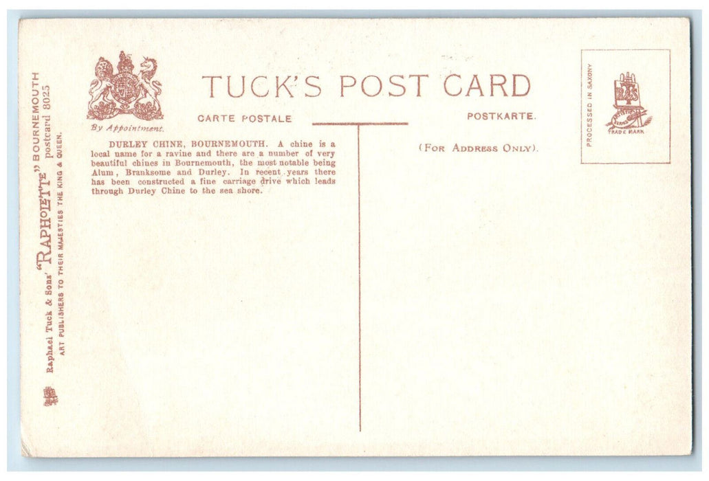 c1910 Durley Chine Bournemouth Dorset England Rapholette Tuck Art Postcard