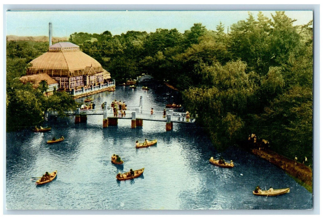 c1950's Scene of Boating Walking in Bridge Japanese Character Postcard