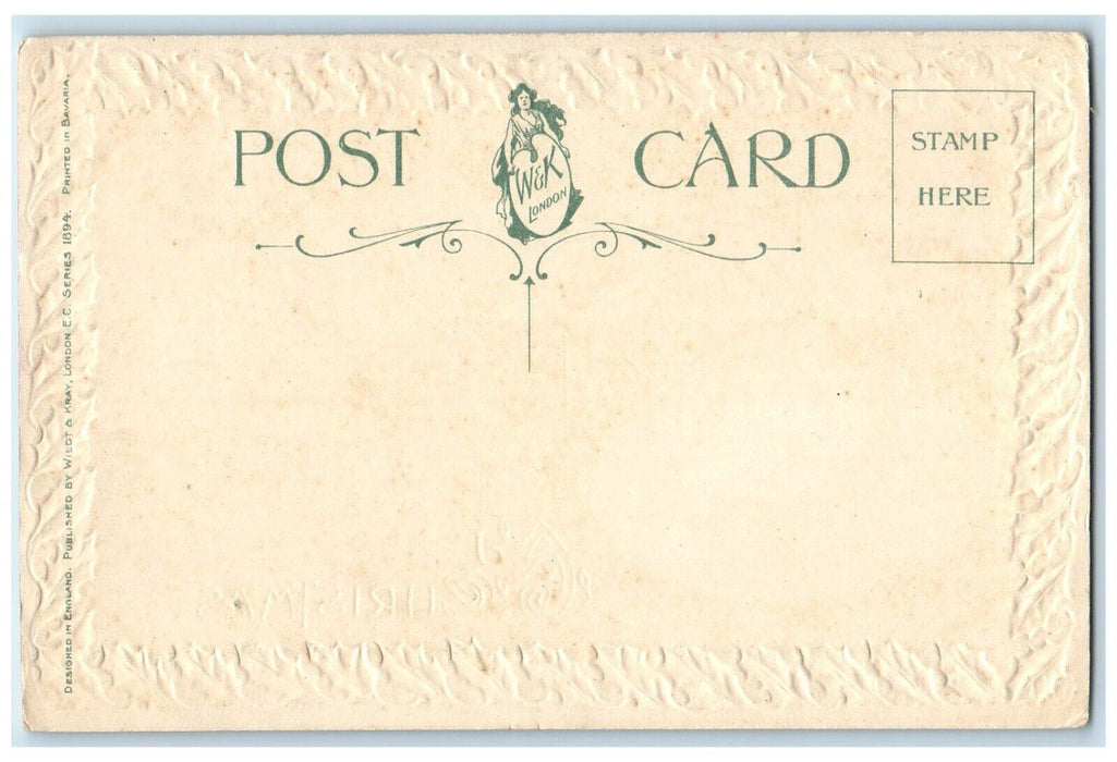 c1910's Christmas Horses House And Trees Winter Embossed Antique Postcard