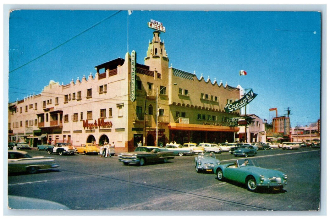 1960 View of Avenida Revolucion Showing Caesar's Hotel Tijuana Mexico Postcard