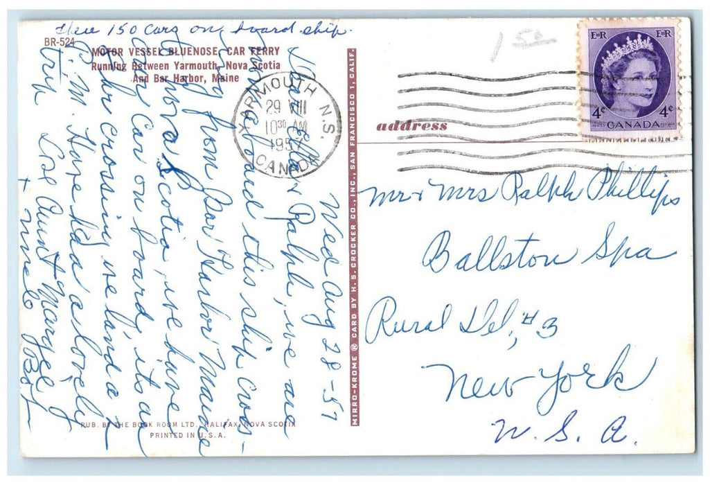 1957 Motor Vessel Bluenose Car Ferry Yarmouth Nova Scotia Canada Maine Postcard