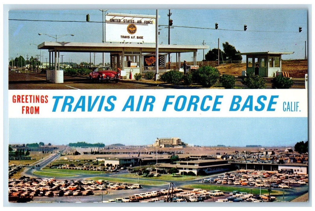 c1960 Greetings From Travis Air Force Base California Banner Multi-View Postcard