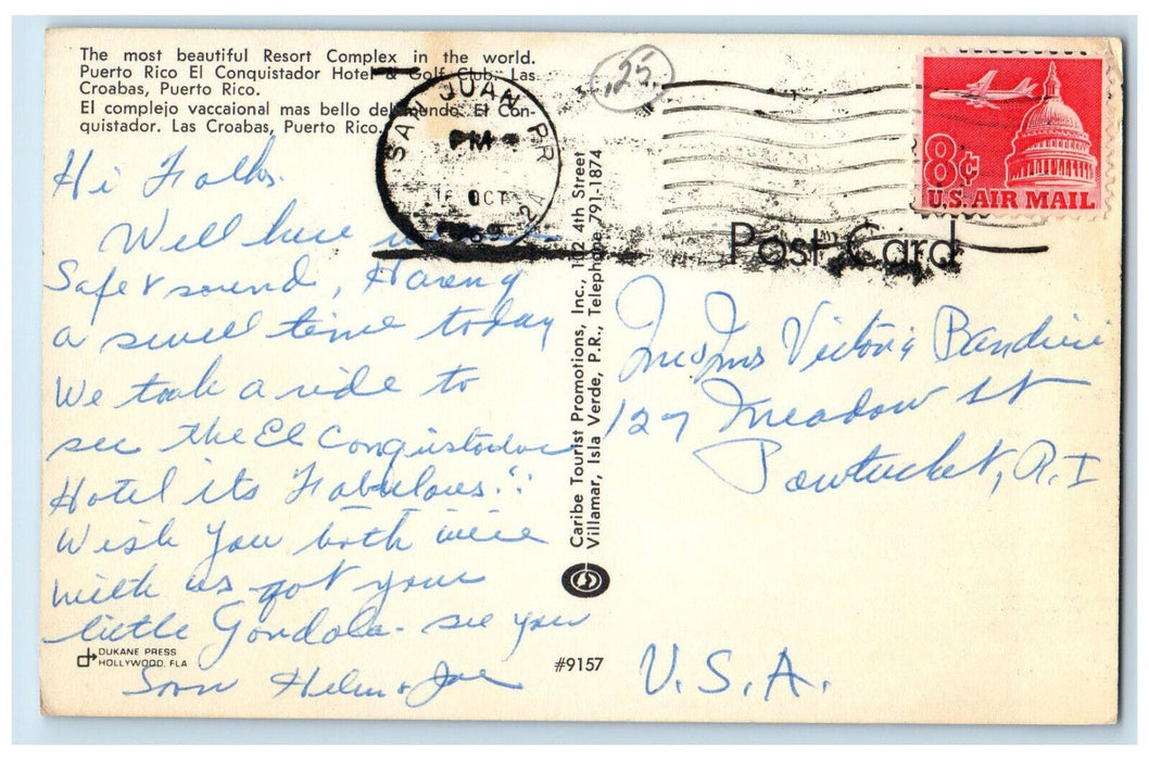 c1960's Resort Complex Puerto Rico El Conquistador Hotel Puerto Rico Postcard