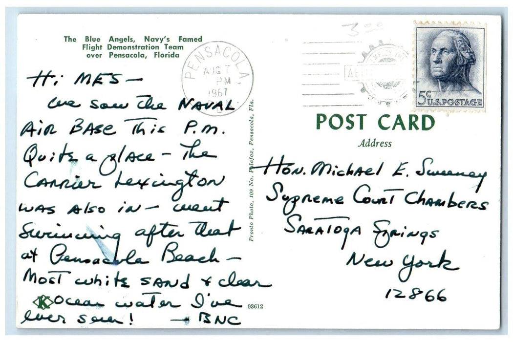 1967 Blue Angels Navy Famed Flight Demonstration Team Pensacola Florida Postcard