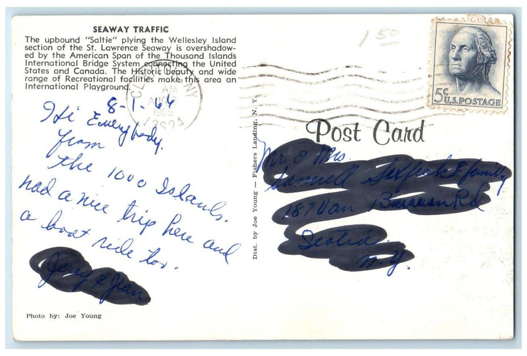 1966 Saltie Ship Wellesley Island St Lawrence Seaway Clayton New York Postcard