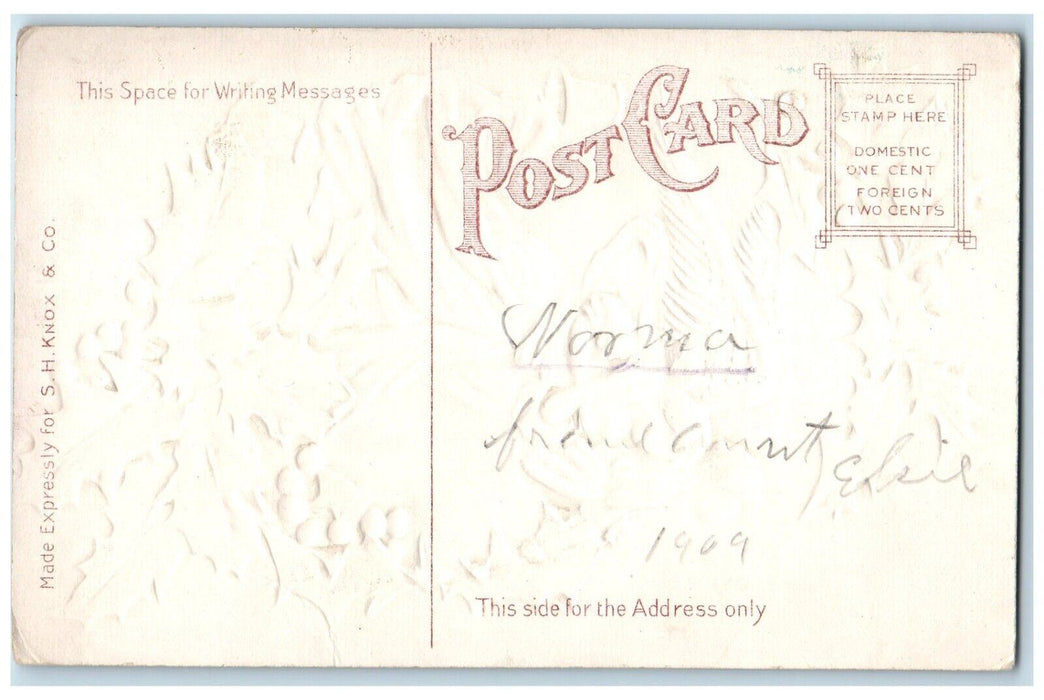 c1910's Christmas Joys Angels Ringing Bells Holly Berries Embossed Postcard