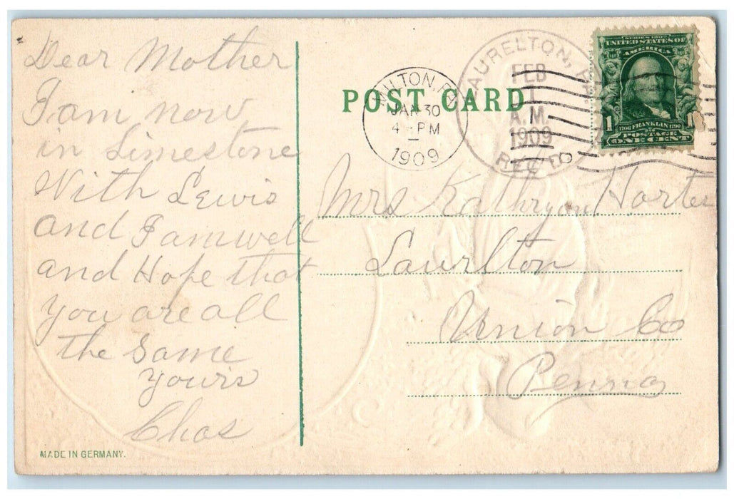 1909 Merry Christmas Angel Playing Violin Lighthouse House Winter Postcard
