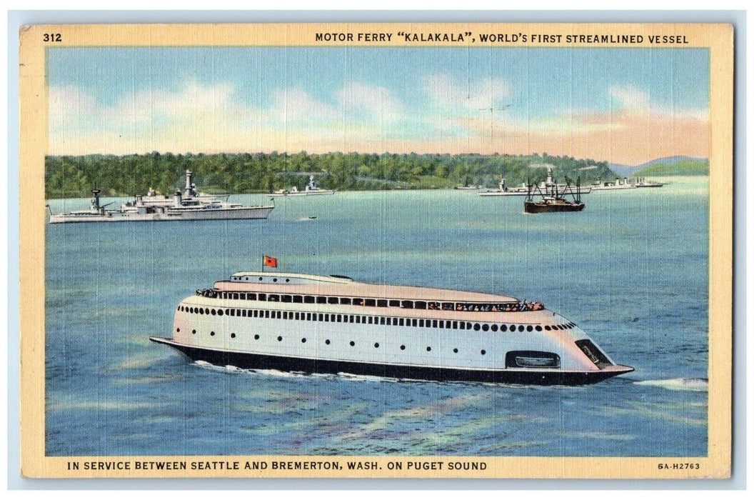 1944 Motor Ferry Kalakala Steamedlined Vessel Lake Seattle Bremerton WA Postcard