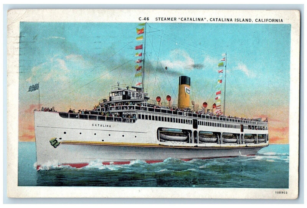 1931 Steamer Catalina Cruise Ship Catalina Island California CA Posted Postcard