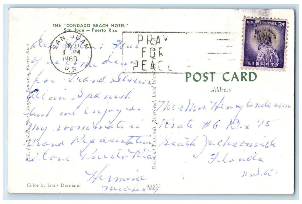 c1960's The Condado Beach Hotel San Juan Puerto Rico Posted Vintage Postcard