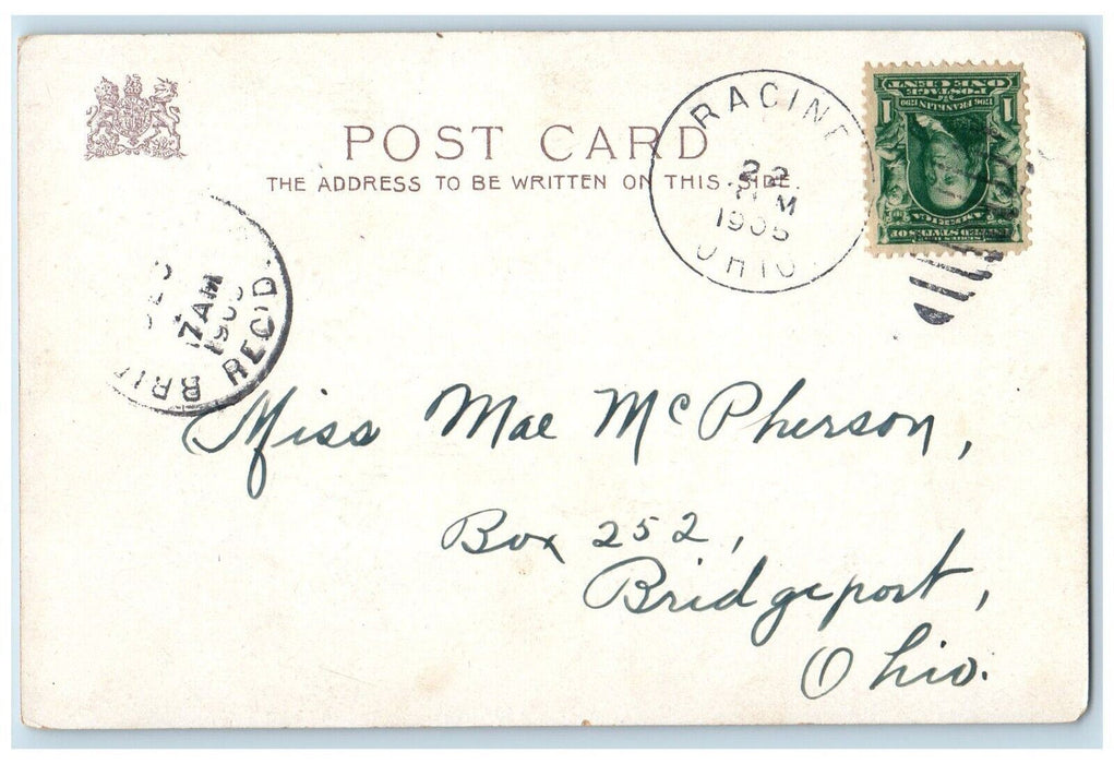 1905 Merry Christmas Angel Hourglass Cornucopia Flowers Racine OH Postcard