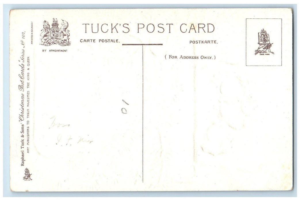 c1910's Merry Christmas Angels Pine Winter House Church Stars Tuck's Postcard
