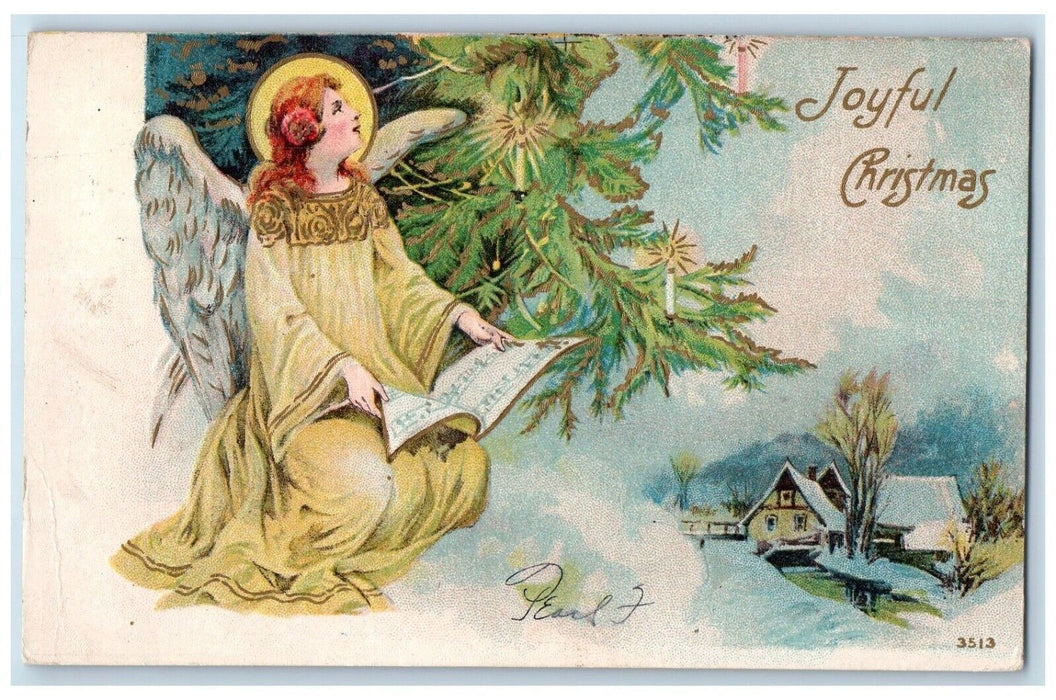 1909 Christmas Angel Candle Lights House Winter Smithville OH Antique Postcard