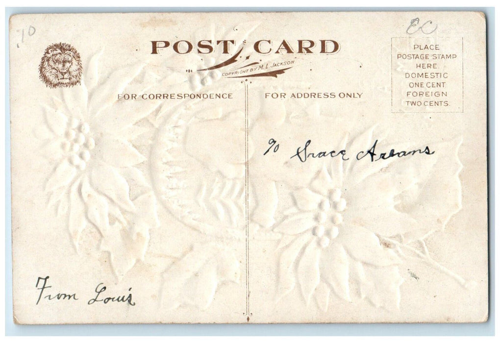 c1910's Merry Christmas Poinsettia Flowers Boy With Toys Embossed Postcard