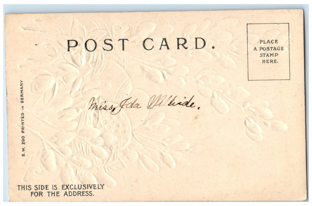 c1905 Easter Wishes Eggs Pipe Berry Flowers Embossed Posted Antique Postcard