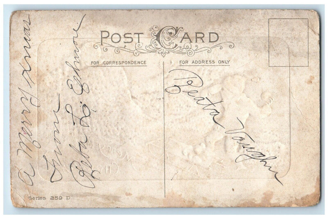 c1910's Merry Christmas Children Snowball Fighting Embossed Antique Postcard