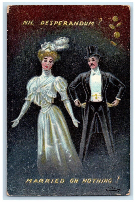 1907 Couple Married On Nothing Do Not Dispair Poor Canada Antique Postcard