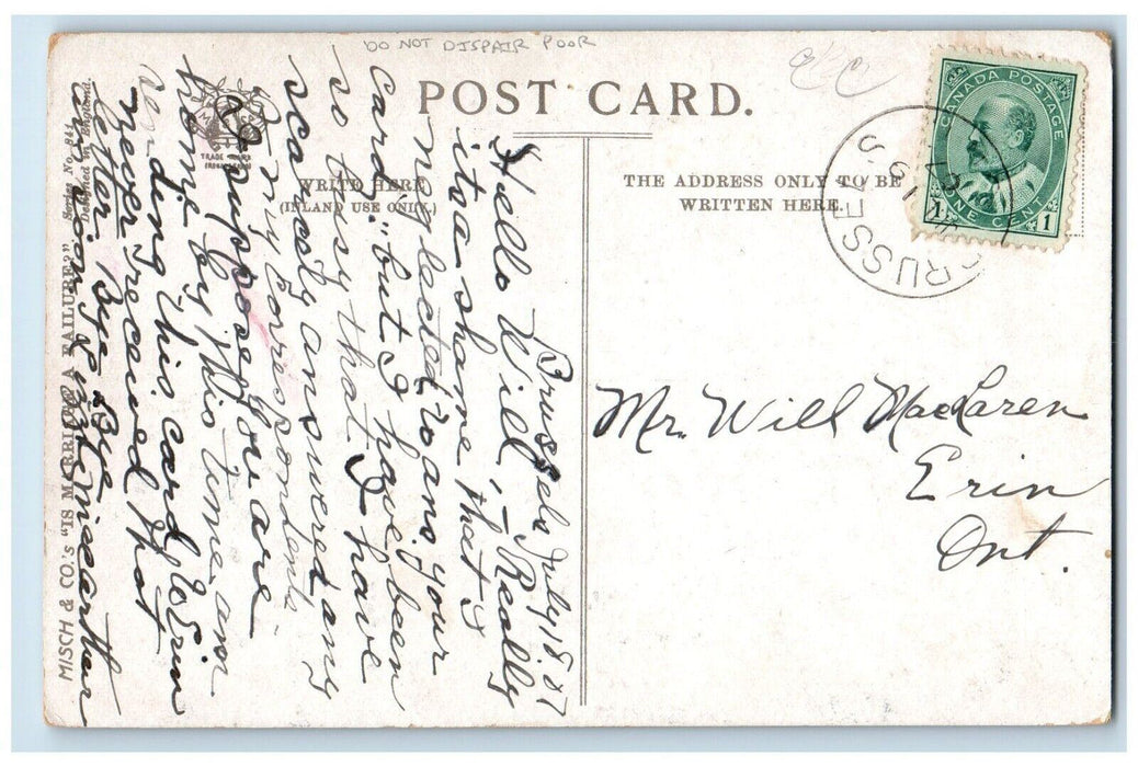 1907 Couple Married On Nothing Do Not Dispair Poor Canada Antique Postcard
