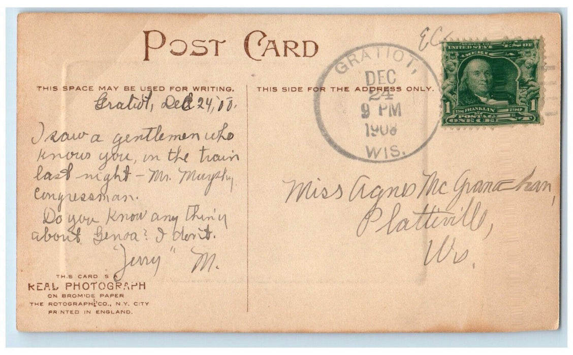 1908 Merry Christmas Happy New Year Dutch Kids Gratiot WI Embossed Postcard