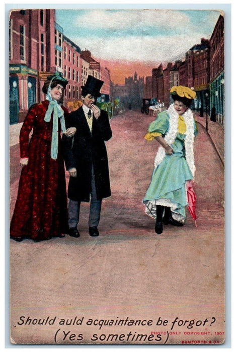 1909 Couple Cheating Husband Buildings Horse Carriage Bamforth Antique Postcard