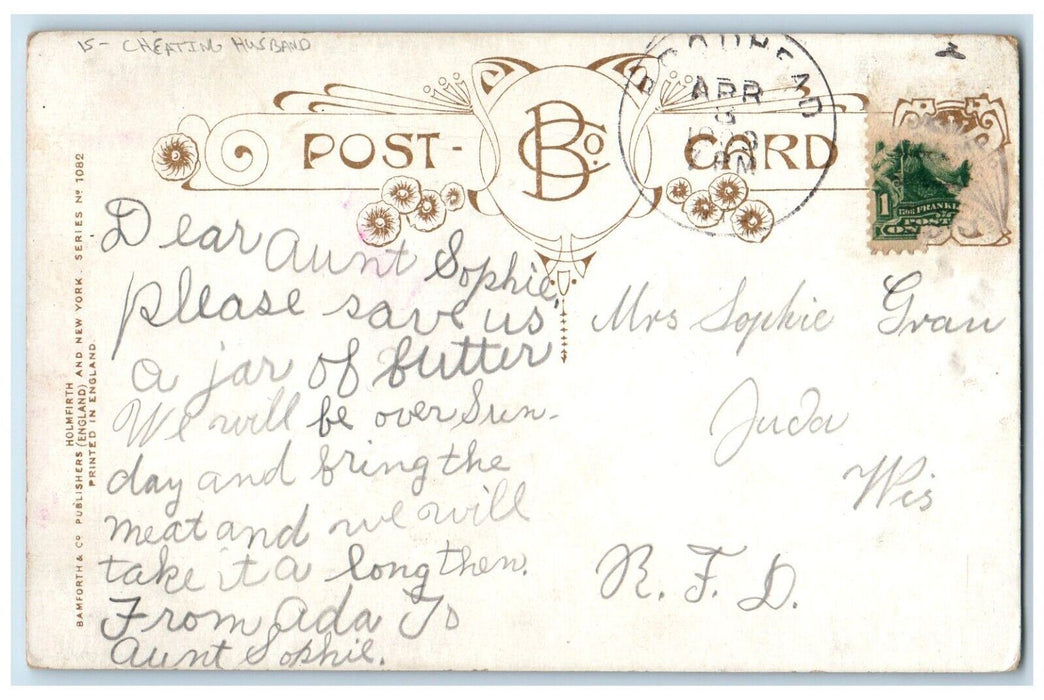 1909 Couple Cheating Husband Buildings Horse Carriage Bamforth Antique Postcard